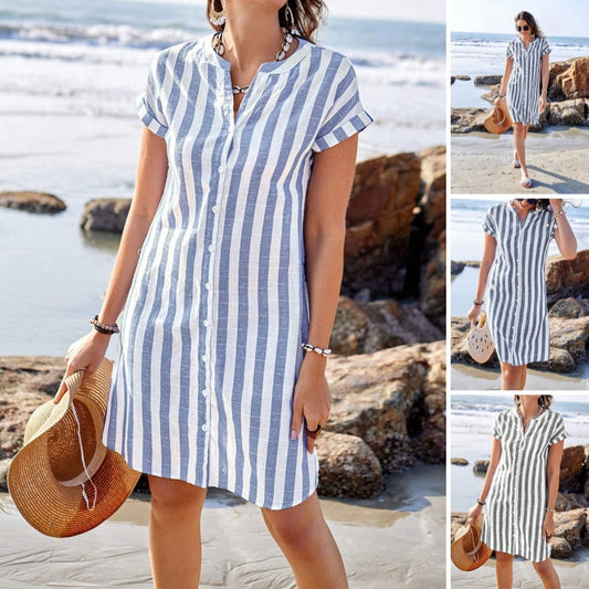 Gestreiftes Button-Down-Hemdkleid für Damen