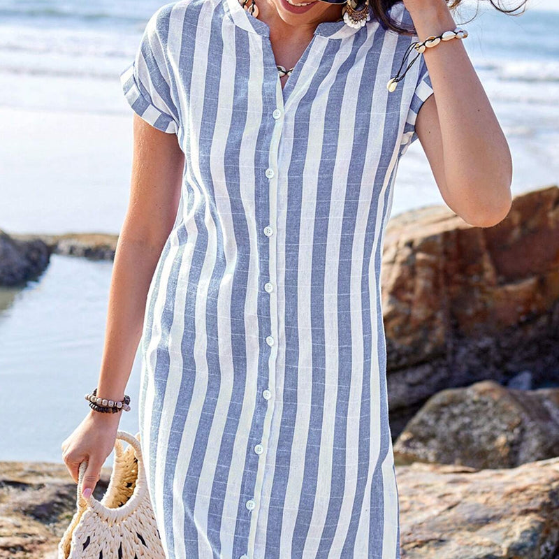 Gestreiftes Button-Down-Hemdkleid für Damen