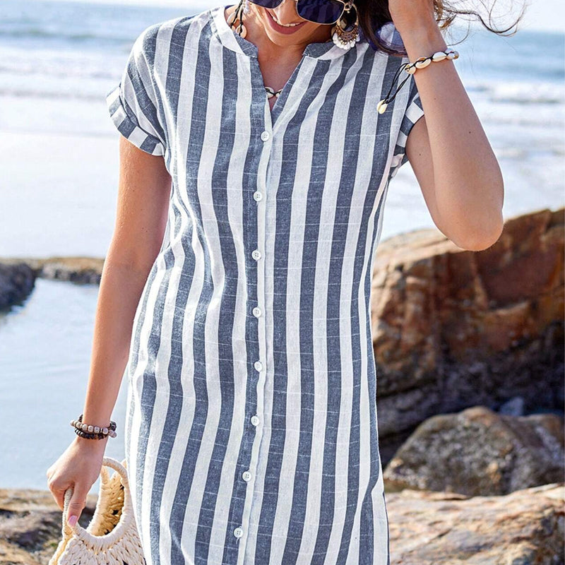 Gestreiftes Button-Down-Hemdkleid für Damen