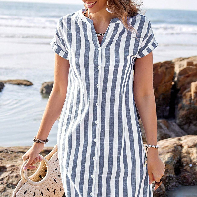 Gestreiftes Button-Down-Hemdkleid für Damen