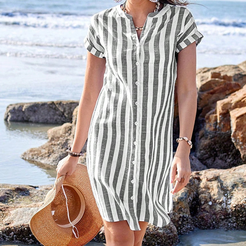 Gestreiftes Button-Down-Hemdkleid für Damen