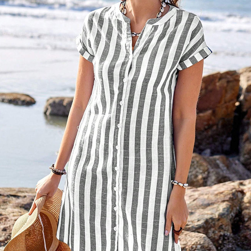 Gestreiftes Button-Down-Hemdkleid für Damen