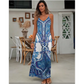 Ärmelloses Maxikleid mit V-Ausschnitt und Retro-Print für Damen