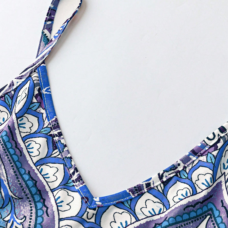 Ärmelloses Maxikleid mit V-Ausschnitt und Retro-Print für Damen