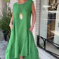 Lässiges, einfarbiges, ärmelloses, langes Kleid mit Rundhalsausschnitt für Damen