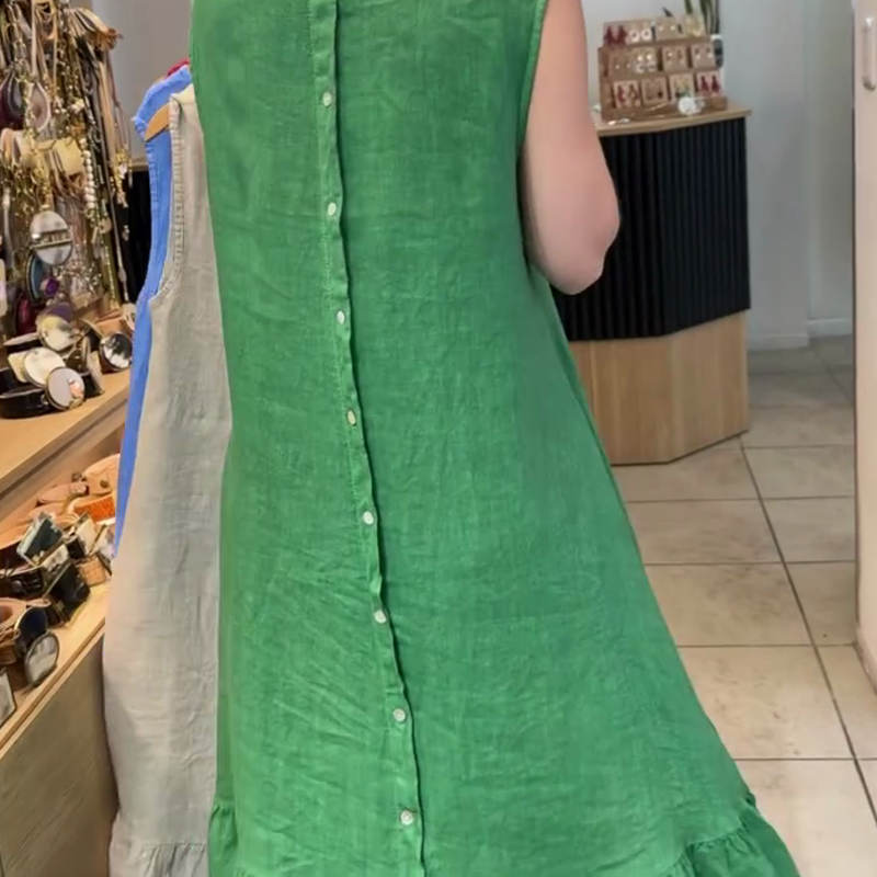 Lässiges, einfarbiges, ärmelloses, langes Kleid mit Rundhalsausschnitt für Damen