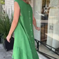 Lässiges, einfarbiges, ärmelloses, langes Kleid mit Rundhalsausschnitt für Damen
