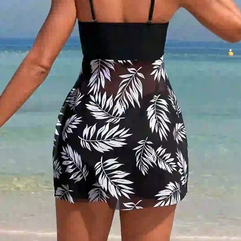 🌴👙Damen zweiteiliger Badeanzug mit Print und Träger-Shorts