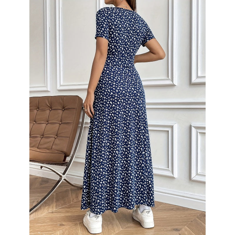 Lässiges Maxikleid mit V-Ausschnitt und Blumenmuster für Damen