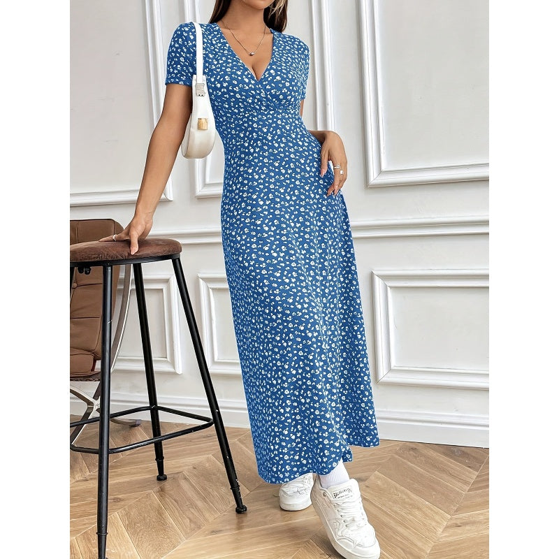 Lässiges Maxikleid mit V-Ausschnitt und Blumenmuster für Damen