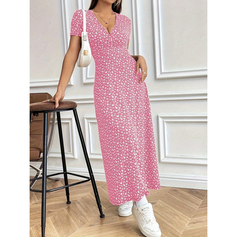 Lässiges Maxikleid mit V-Ausschnitt und Blumenmuster für Damen