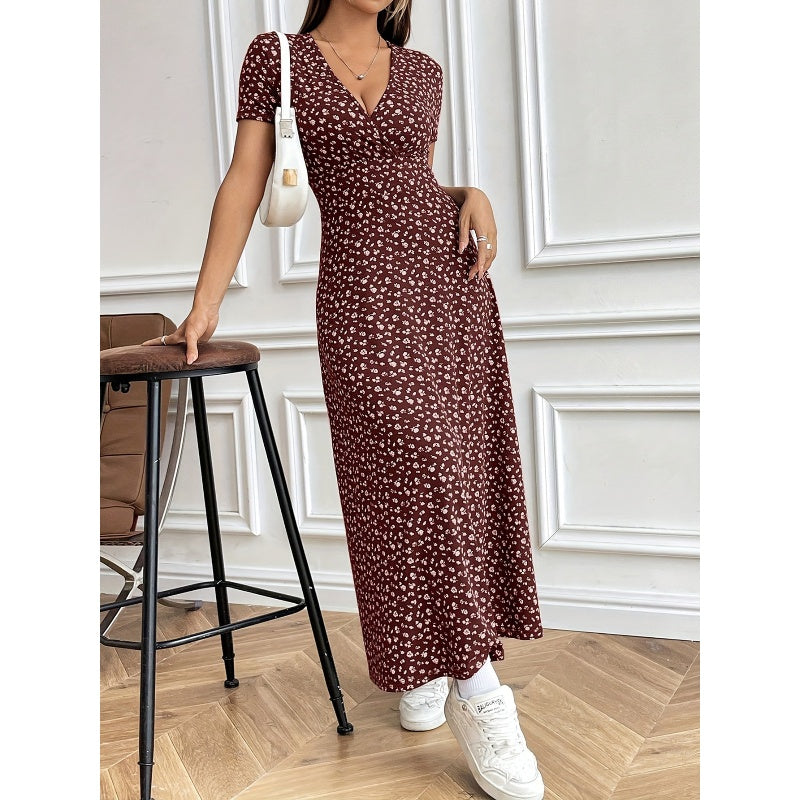 Lässiges Maxikleid mit V-Ausschnitt und Blumenmuster für Damen