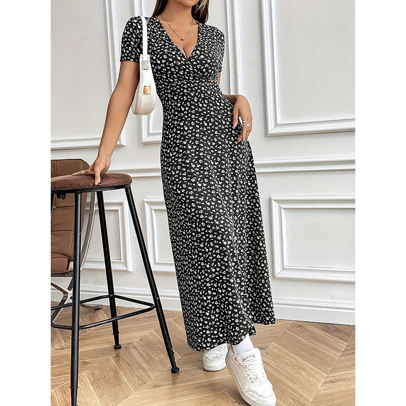 Lässiges Maxikleid mit V-Ausschnitt und Blumenmuster für Damen