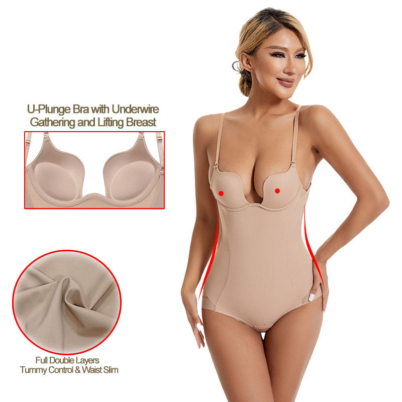Sexy rückenfreier Push-Up-Shapewear-Bodysuit für Damen mit U-Ausschnitt