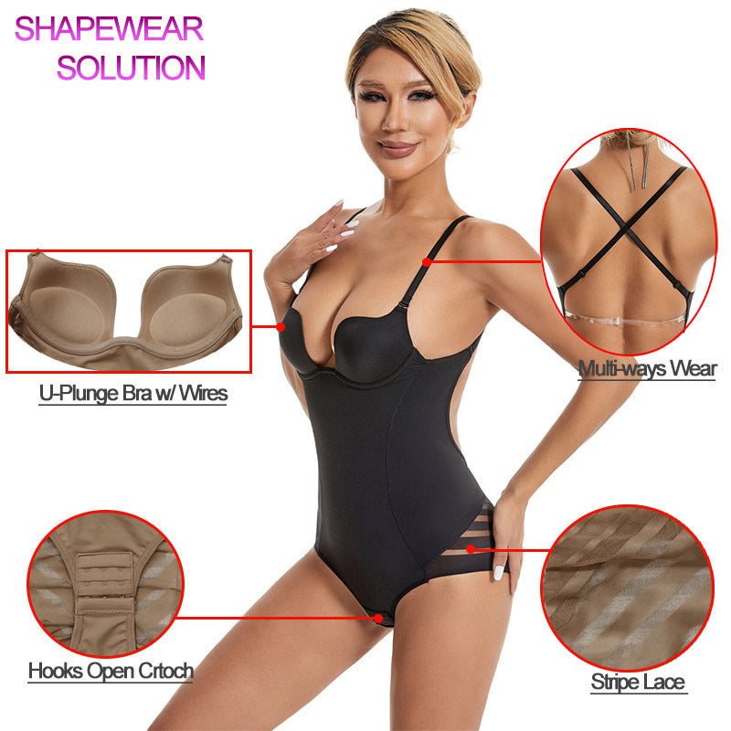 Sexy rückenfreier Push-Up-Shapewear-Bodysuit für Damen mit U-Ausschnitt
