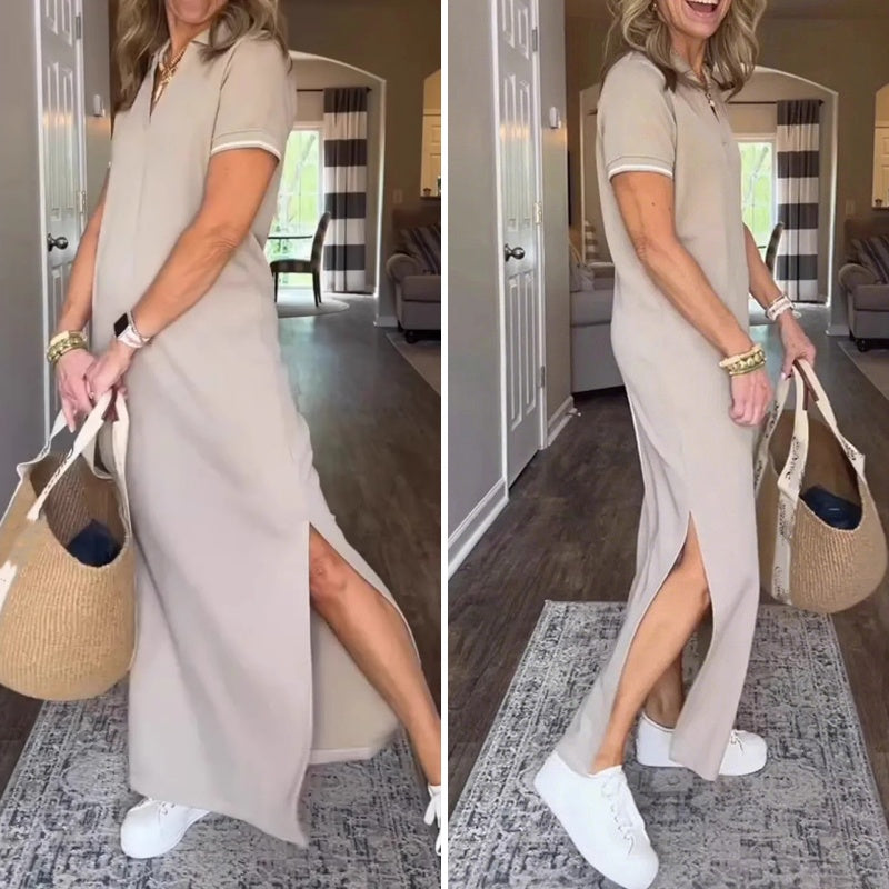 Damen Blusenkleid in Maxilänge mit Seitenschlitz