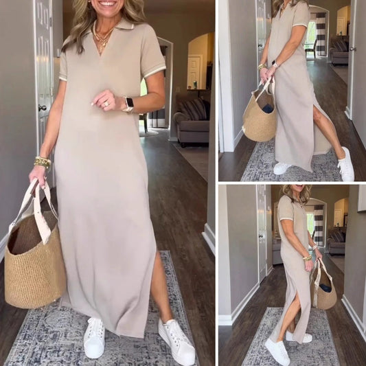 Damen Blusenkleid in Maxilänge mit Seitenschlitz