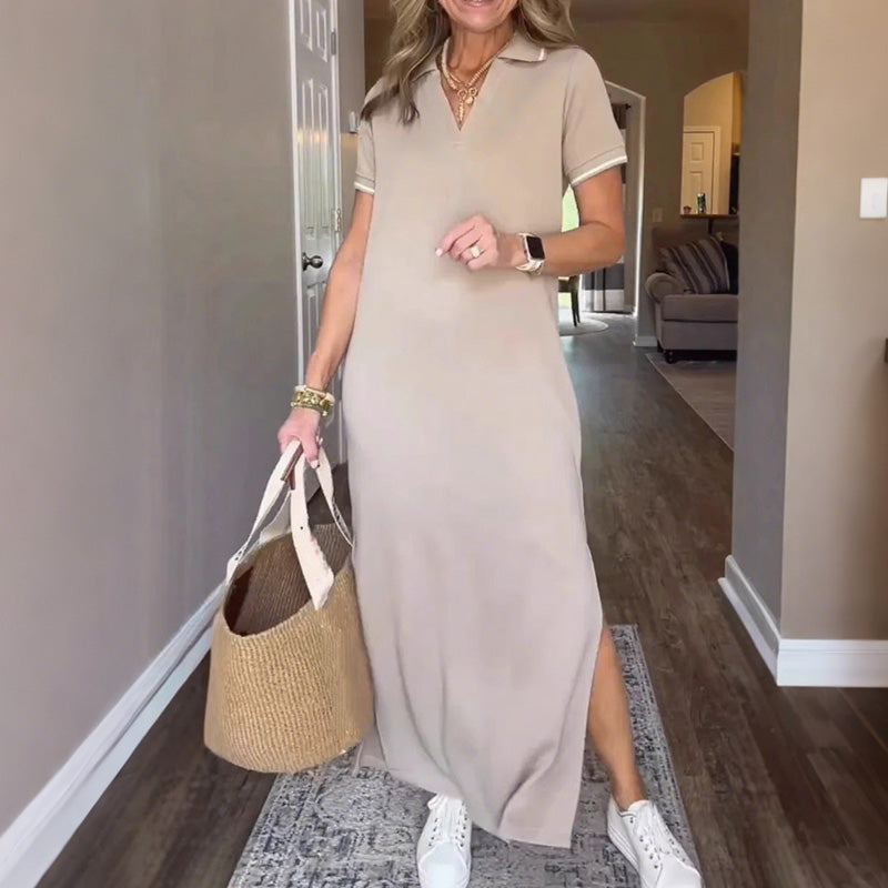 Damen Blusenkleid in Maxilänge mit Seitenschlitz