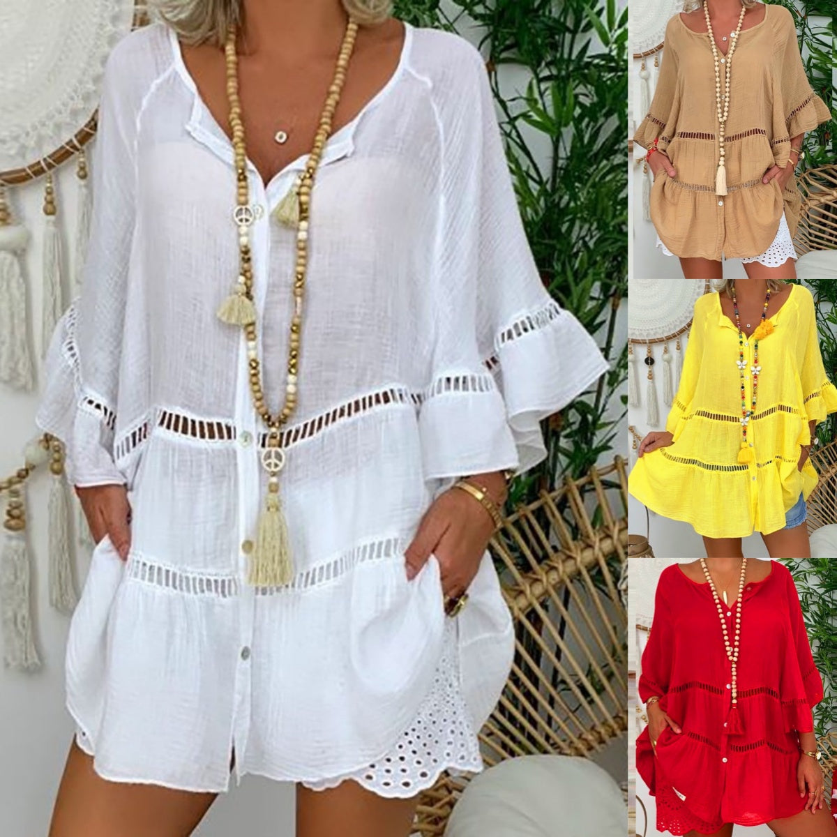 🧧 Aktionspreis = halber Preis – ein Schnäppchen! Lässiges Damenkleid mit Aussparungen und V-Ausschnitt