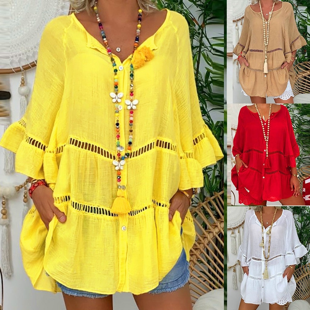 🧧 Aktionspreis = halber Preis – ein Schnäppchen! Lässiges Damenkleid mit Aussparungen und V-Ausschnitt