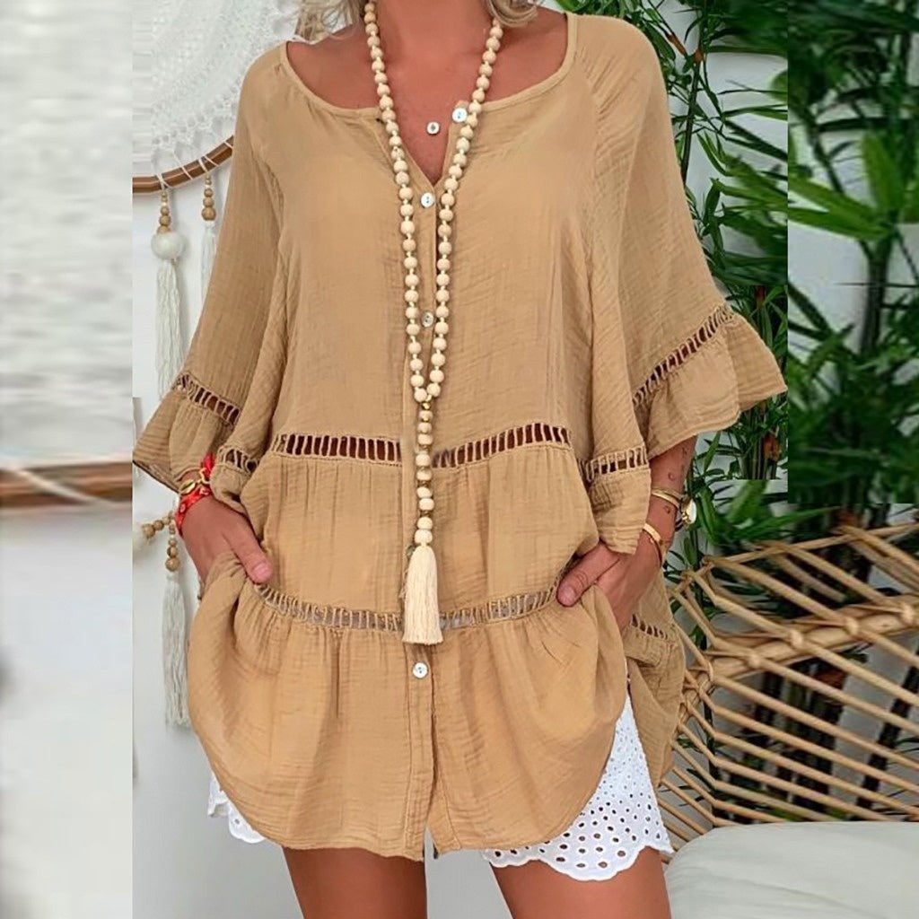 🧧 Aktionspreis = halber Preis – ein Schnäppchen! Lässiges Damenkleid mit Aussparungen und V-Ausschnitt