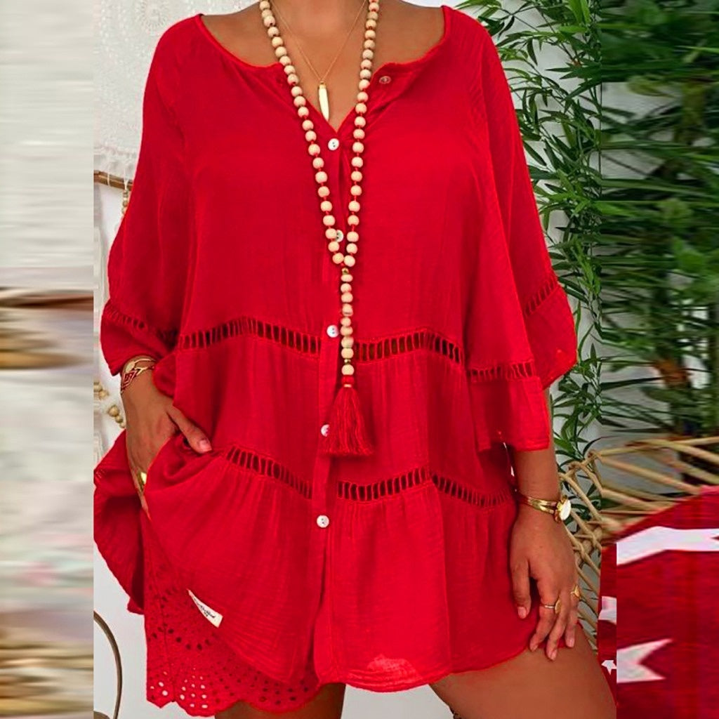 🧧 Aktionspreis = halber Preis – ein Schnäppchen! Lässiges Damenkleid mit Aussparungen und V-Ausschnitt