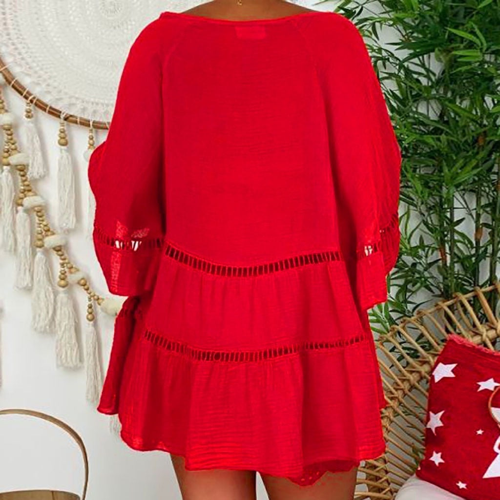 🧧 Aktionspreis = halber Preis – ein Schnäppchen! Lässiges Damenkleid mit Aussparungen und V-Ausschnitt