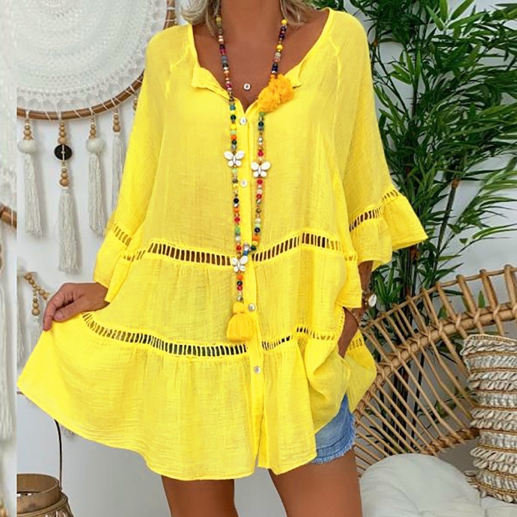 🧧 Aktionspreis = halber Preis – ein Schnäppchen! Lässiges Damenkleid mit Aussparungen und V-Ausschnitt