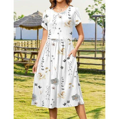 👗Elegantes Midikleid mit Rundhalsausschnitt und Taschen für Damen