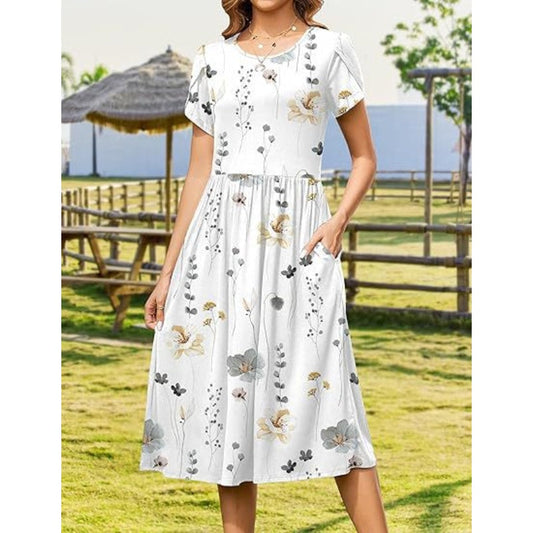 👗Elegantes Midikleid mit Rundhalsausschnitt und Taschen für Damen
