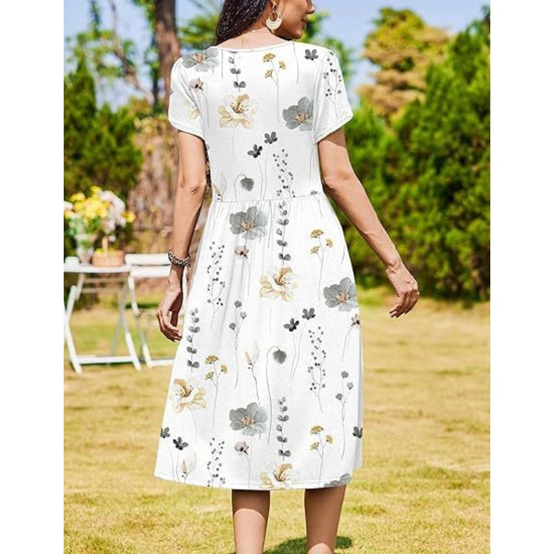 👗Elegantes Midikleid mit Rundhalsausschnitt und Taschen für Damen