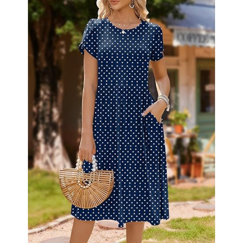 👗Elegantes Midikleid mit Rundhalsausschnitt und Taschen für Damen