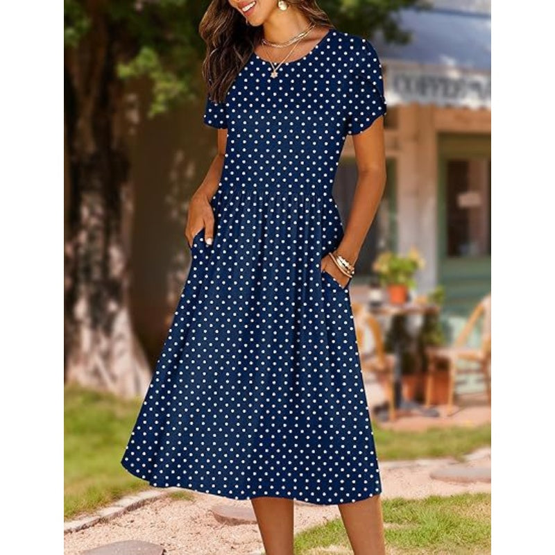 👗Elegantes Midikleid mit Rundhalsausschnitt und Taschen für Damen