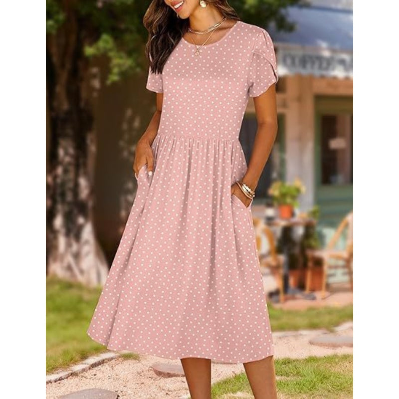 👗Elegantes Midikleid mit Rundhalsausschnitt und Taschen für Damen