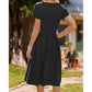 👗Elegantes Midikleid mit Rundhalsausschnitt und Taschen für Damen