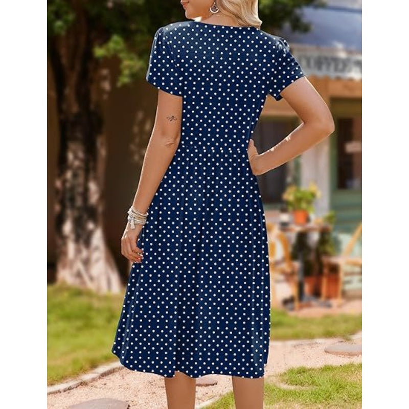 👗Elegantes Midikleid mit Rundhalsausschnitt und Taschen für Damen