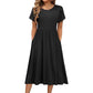 👗Elegantes Midikleid mit Rundhalsausschnitt und Taschen für Damen