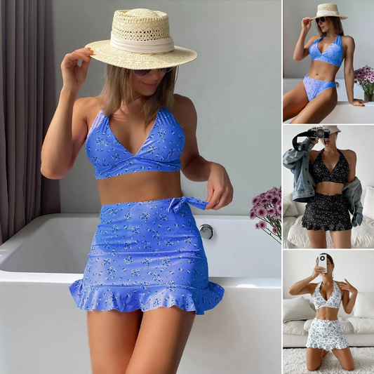 3-teiliges bedrucktes Bikini-Badeanzug-Set für Damen