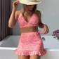 3-teiliges bedrucktes Bikini-Badeanzug-Set für Damen