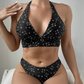 3-teiliges bedrucktes Bikini-Badeanzug-Set für Damen
