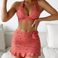 3-teiliges bedrucktes Bikini-Badeanzug-Set für Damen