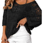 Damen Sommer Häkeln Durchbrochenes 3/4 Ärmel Pullover Strick Top
