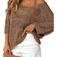 Damen Sommer Häkeln Durchbrochenes 3/4 Ärmel Pullover Strick Top