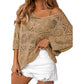 Damen Sommer Häkeln Durchbrochenes 3/4 Ärmel Pullover Strick Top