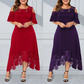 Damen elegantes schulterfreies Kleid mit Spitzensaum