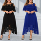 Damen elegantes schulterfreies Kleid mit Spitzensaum