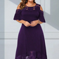 Damen elegantes schulterfreies Kleid mit Spitzensaum