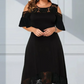 Damen elegantes schulterfreies Kleid mit Spitzensaum