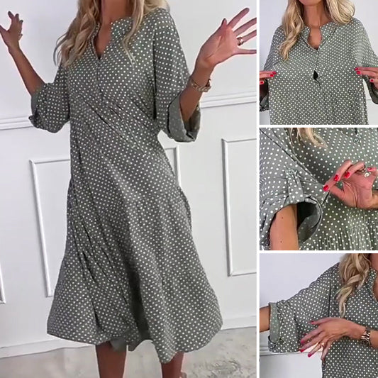 Gepunktetes Kleid für Damen mit Knopfleiste und lockerem Schnitt