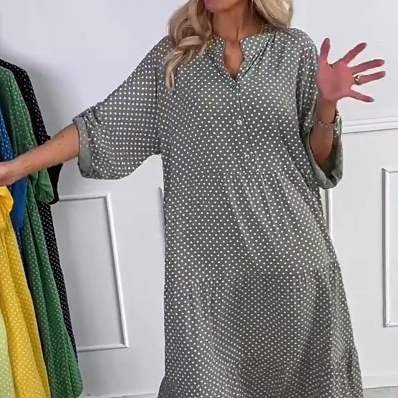Gepunktetes Kleid für Damen mit Knopfleiste und lockerem Schnitt